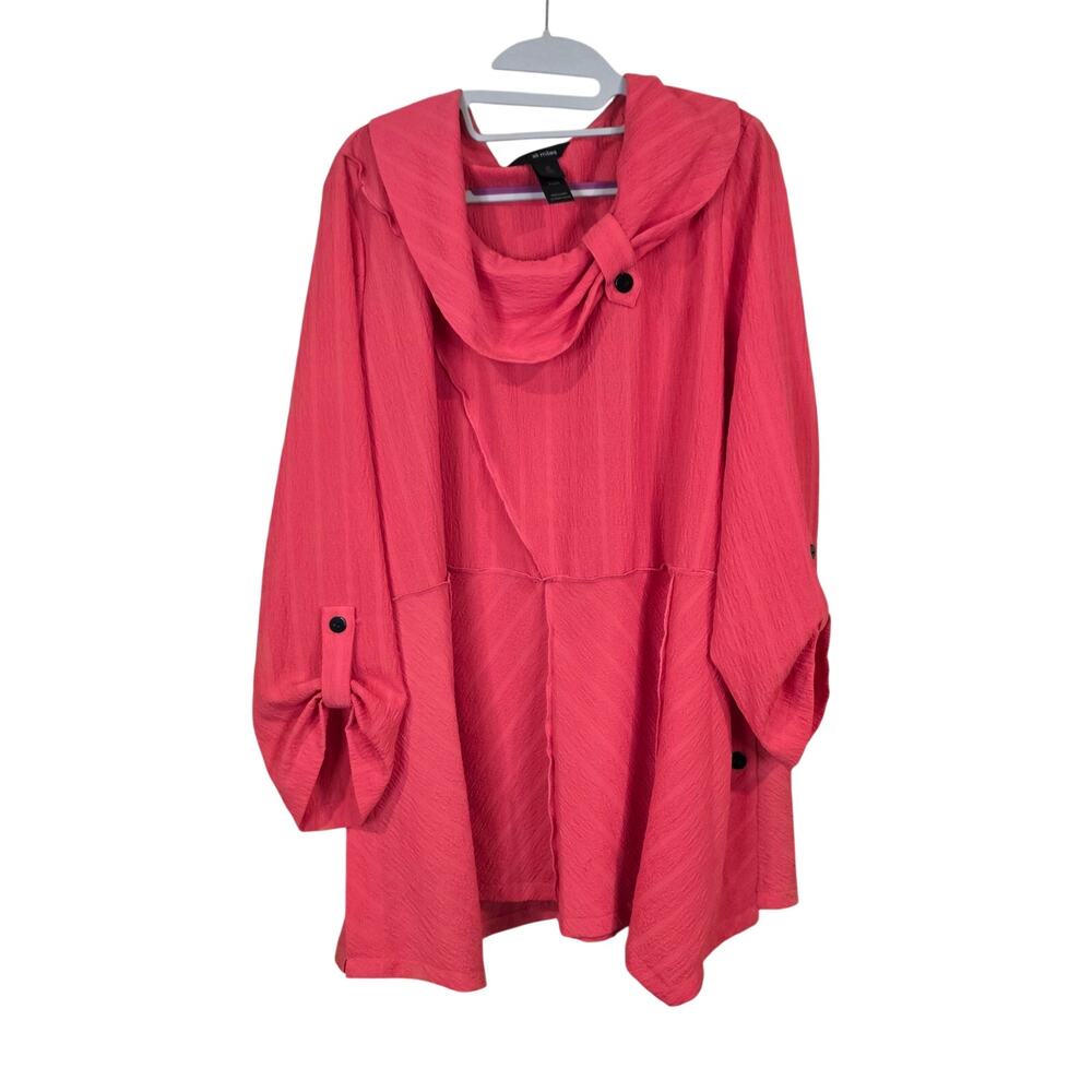 Women's Ali Miles Bright Coral/Pink Blouse Button Accents | Size 2X